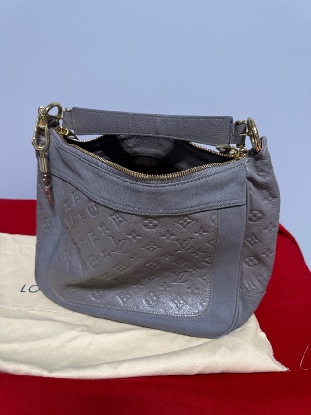 Louis Vuitton Gray Monogram Empreinte Hobo Shoulder Bag Suede